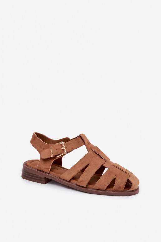 Damensandalen Rzymianki mit goldenen Schnallen braune Farbe Janessa