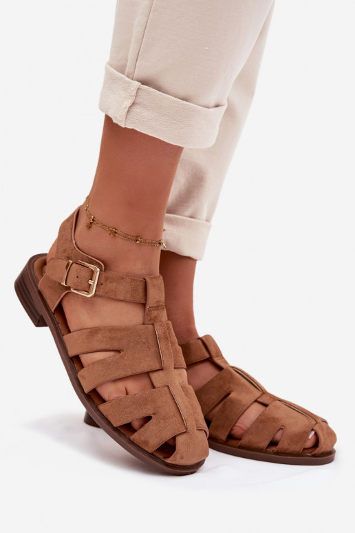Damensandalen Rzymianki mit goldenen Schnallen braune Farbe Janessa