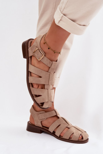 Damen Sandalen mit goldenen Schnallen, sandfarben, Janessa