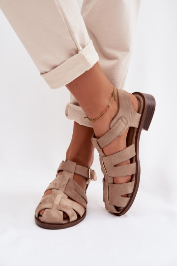 Damen Sandalen mit goldenen Schnallen, sandfarben, Janessa 2