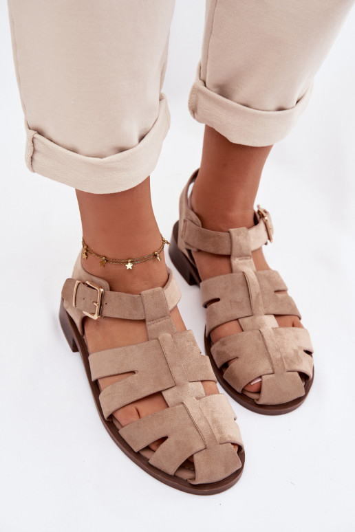 Damensandalen Rzymianki mit goldenen Schnallen Beige Janessa