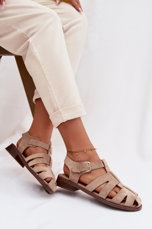 Damensandalen Rzymianki mit goldenen Schnallen Beige Janessa