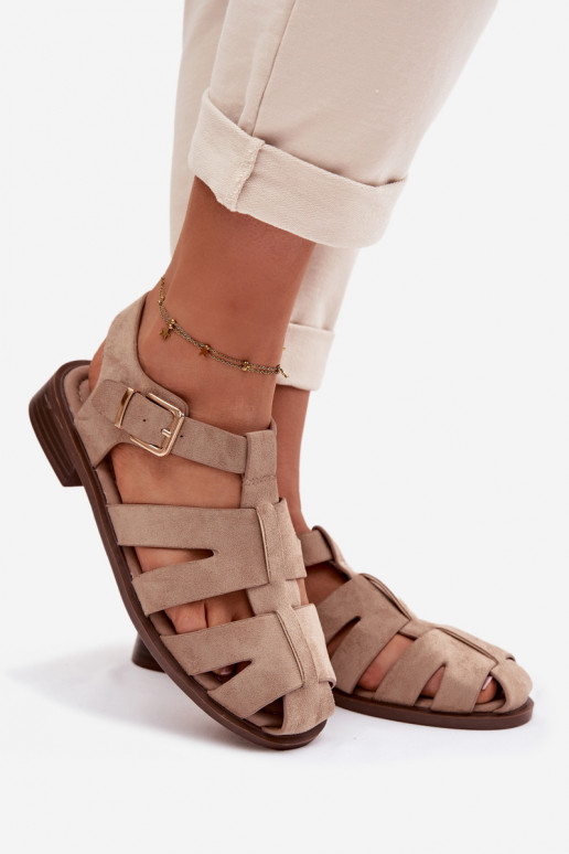 Damensandalen Rzymianki mit goldenen Schnallen Beige Janessa