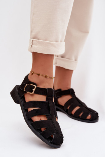 Damen Sandalen mit goldenen Schnallen, schwarz, Janessa 2
