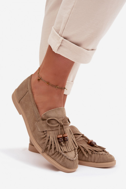 Mokassins für Damen mit Fransen I Korallenfarbeikami grüne Farbe Teressa