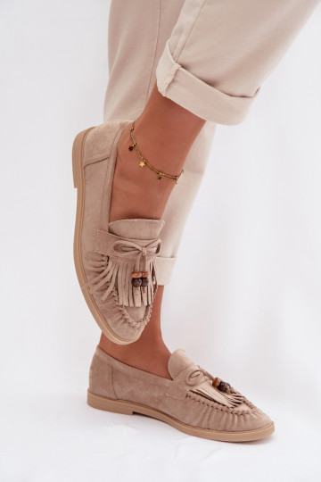 Mokassins für Damen mit Fransen I Korallenfarbeikami Beige Teressa