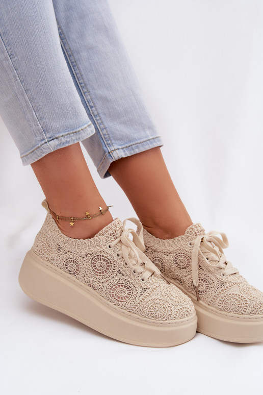 SzydełkoZue Turnschuhe Feminin mit einer Plattform Beige Evalora