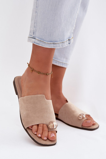 Hausschuhe FrauenZuohnung Mit Dekorationen Detalem aus Öko-INildlederoZue Beige Selavine