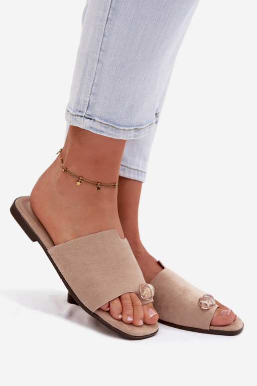 Hausschuhe FrauenZuohnung Mit Dekorationen Detalem aus Öko-INildlederoZue Beige Selavine