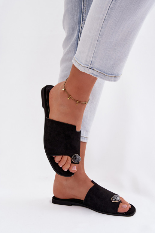 Hausschuhe FrauenZuohnung Mit Dekorationen Detalem aus Öko-INildlederoZue schZuarze Farbe Selavine