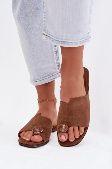 Hausschuhe FrauenZuohnung Mit Dekorationen Detalem aus Öko-INildlederoZue braune Farbe Selavine 2