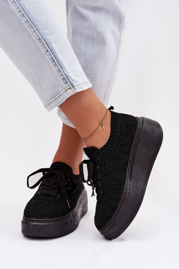 SzydełkoZue Turnschuhe Feminin mit einer Plattform schZuarze Farbe Evalora 2