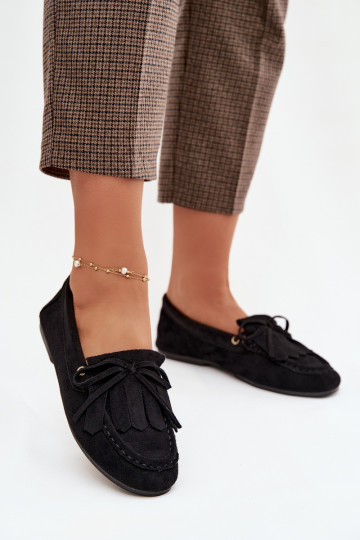 Schwarze Glorina Damen Mokassins mit stilvollen Details und Quasten