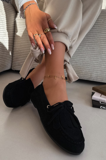 Schwarze Glorina Damen Mokassins mit stilvollen Details und Quasten 2