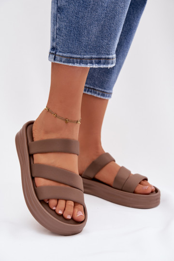  Damenhausschuhe mit einer Plattform mit Streifen Khaki-Farbe Liorine 2