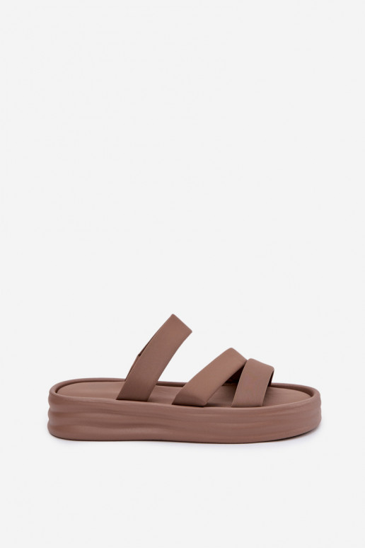  Damenhausschuhe mit einer Plattform mit Streifen Khaki-Farbe Liorine