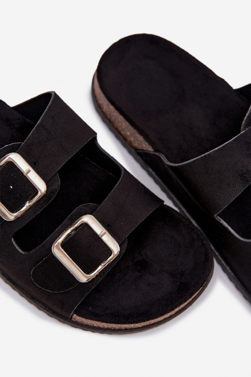 Damenhausschuhe mit Schnallen schZuarze Farbe Oliena