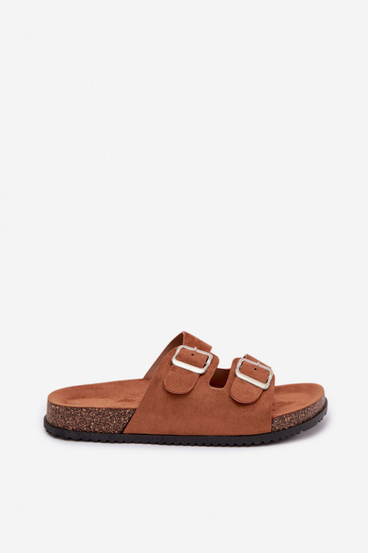 Damenhausschuhe mit Schnallen braune Farbe Oliena