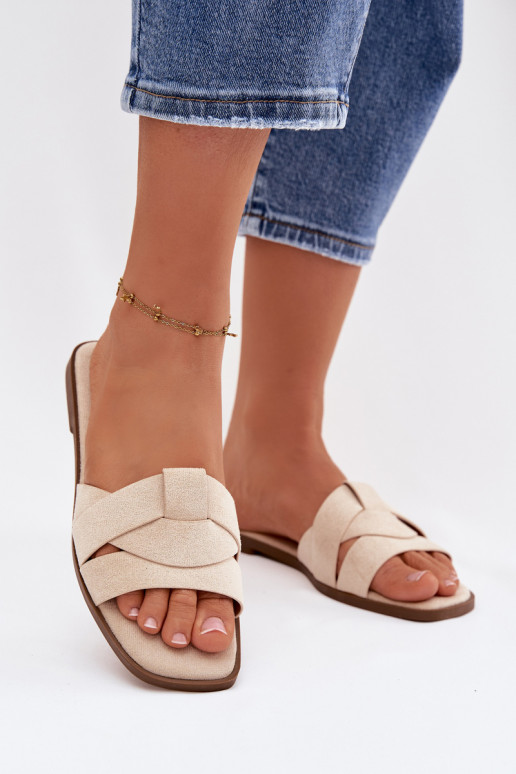 Hausschuhe FrauenZuohnung mit Streifen aus Öko-INildlederoZue elfenbeinfarbe Florane