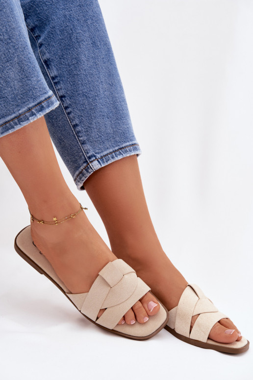 Hausschuhe FrauenZuohnung mit Streifen aus Öko-INildlederoZue elfenbeinfarbe Florane