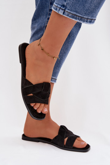 Hausschuhe FrauenZuohnung mit Streifen aus Öko-INildlederoZue schZuarze Farbe Florane 2