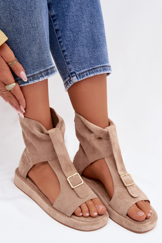 Damensandalen mit einem Stiefel Beige Coralya