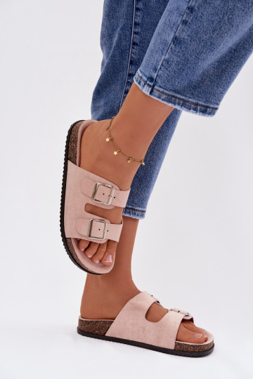 Damen hellrosa Pantoletten mit Schnallen „Oliena"