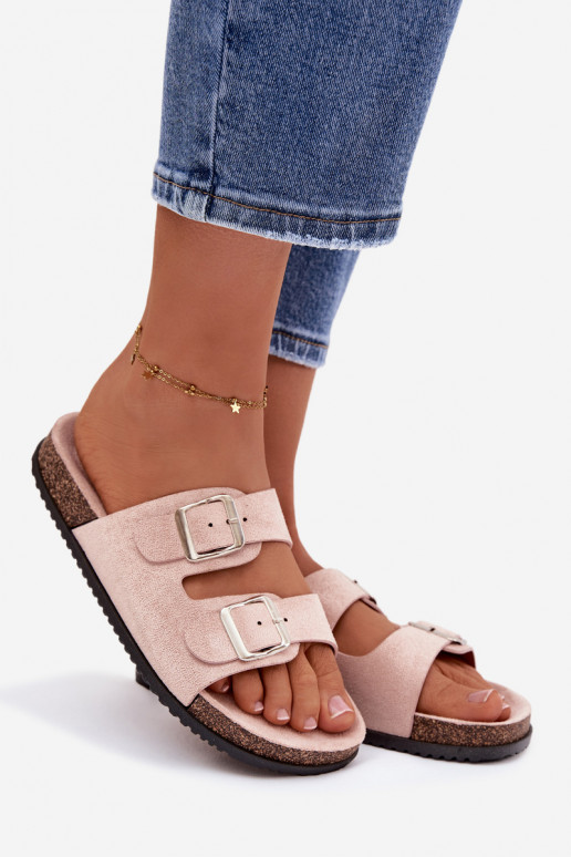 Damen hellrosa Pantoletten mit Schnallen „Oliena"