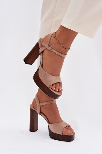 Damen-Sandalen mit hohen Absätzen und Plattformaus Öko-INildlederu Beige Gralisse