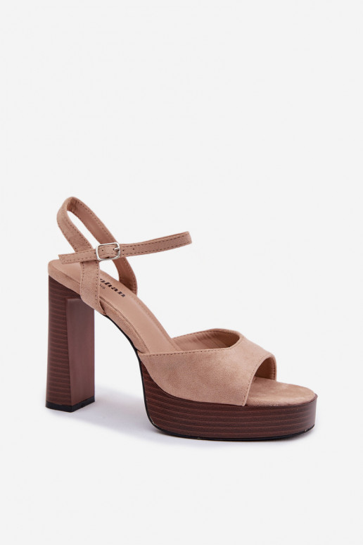 Damen-Sandalen mit hohen Absätzen und Plattformaus Öko-INildlederu Beige Gralisse