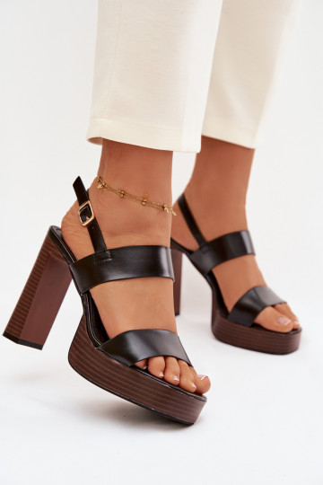 Damen-Sandalen mit hohen Absätzen und Plattform Eko Haut schZuarze Farbe Hanelia 2
