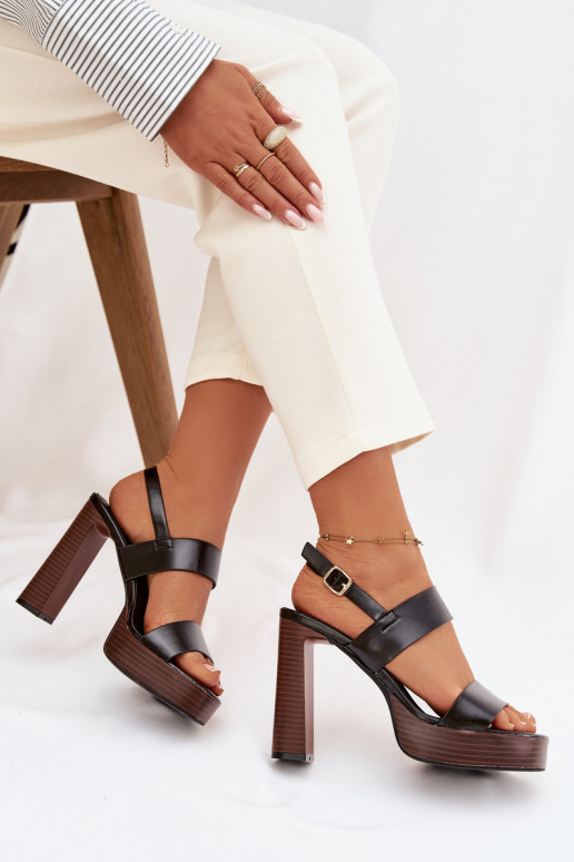 Damen-Sandalen mit hohen Absätzen und Plattform Eko Haut schZuarze Farbe Hanelia