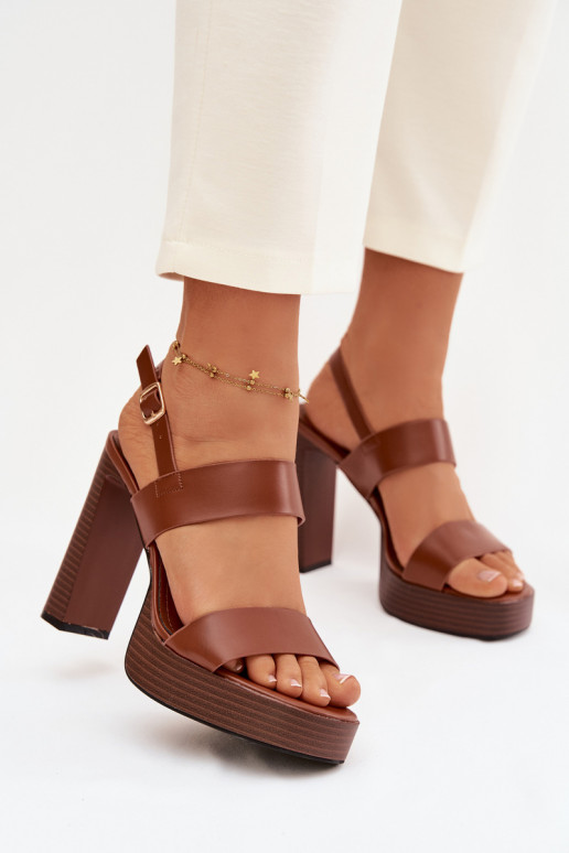 Damen-Sandalen mit hohen Absätzen und Plattform Eko Haut braune Farbe Hanelia