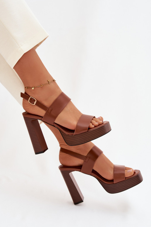 Damen-Sandalen mit hohen Absätzen und Plattform Eko Haut braune Farbe Hanelia