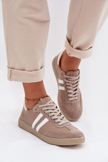 Zazoo N1068 Damen-Sneaker aus Kunstleder in Sandfarbe