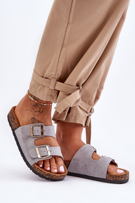 Damenhausschuhe Auf einer Korksohle graue Farbe Cortina