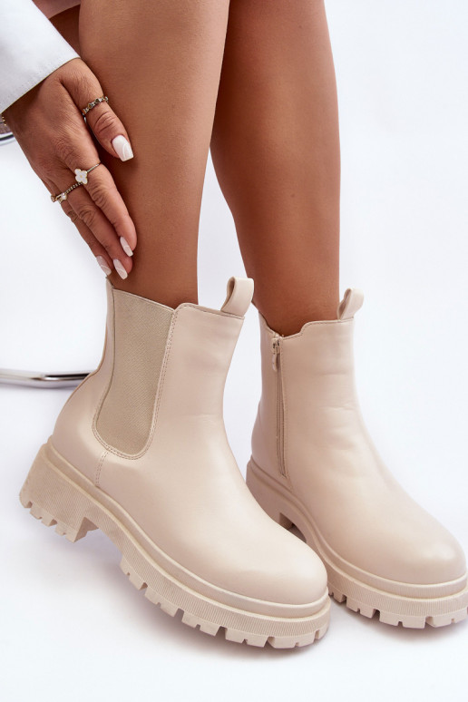 Haut stylische Stiefel mit Reißverschlüssen Beige Pitrese