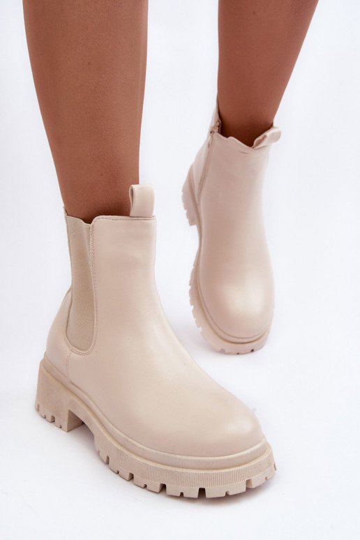 Haut stylische Stiefel mit Reißverschlüssen Beige Pitrese