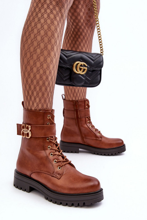 Arbeitsstiefeletten Feminin mit Reißverschlüssen mit Ornamenten braune Farbe Ciossava