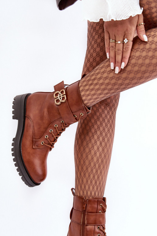 Arbeitsstiefeletten Feminin mit Reißverschlüssen mit Ornamenten braune Farbe Ciossava