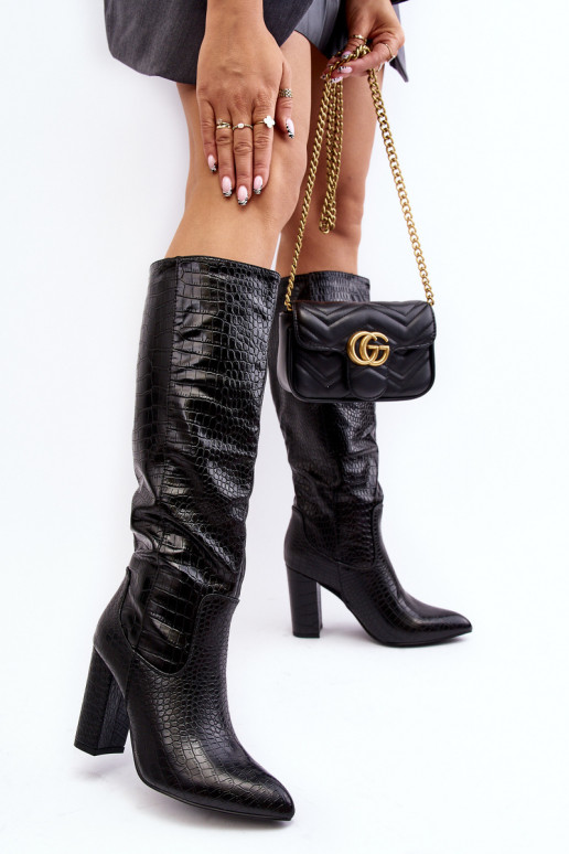 Damenstiefel mit Absätzen sich Zuarm laufen Schlangenmuster schZuarze Farbe Delul