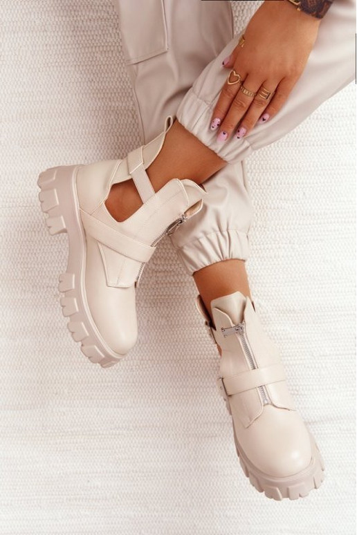 Feminin Arbeitsstiefeletten mit einer Plattform Beige Cosmic Love