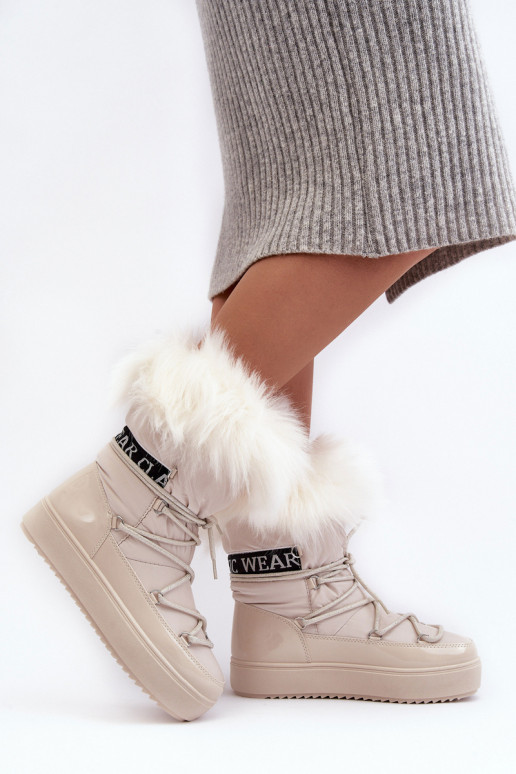 Feminin Schneestiefel mit Schnürsenkeln elfenbeinfarbe Santero