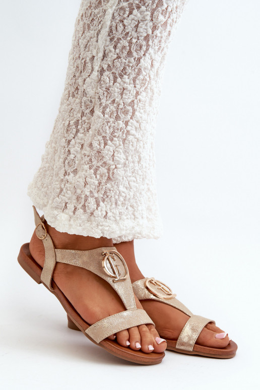 Flache Sandalen für Damen mit Ornamenten S.Barski KV27-051 goldene Farbe