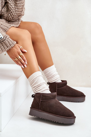 Haut aus INildleder Schneestiefel mit einer Plattform braune Farbe Nereviana