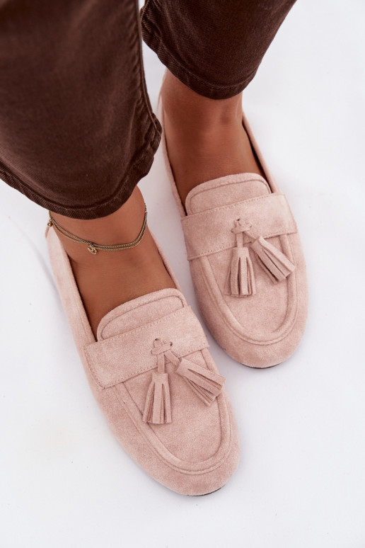 Damen hellrosafarbene Mokassins mit Fransen Tai turirilisse