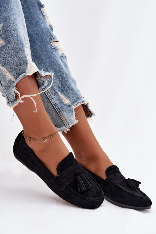 Damenmokassins mit Fransen in Schwarz