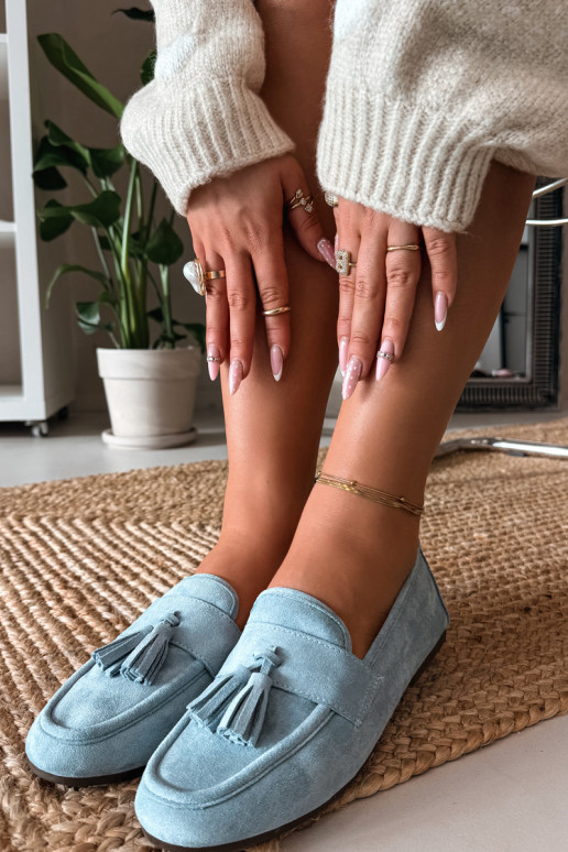 Damenmokassins mit Fransen in Blau