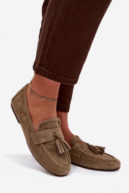 Damenmokassins mit Fransen in Grün