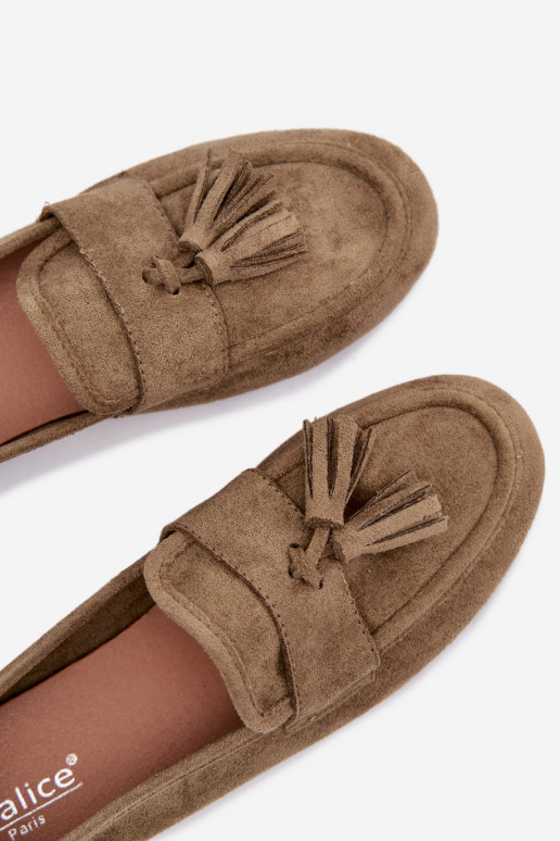 Damenmokassins mit Fransen in Grün